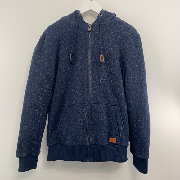 Buffalo David Bitton Other - Buffalo David Bitton Heavy Hoodie Black Sherpa Lined Zip Blue Heather Mens XL